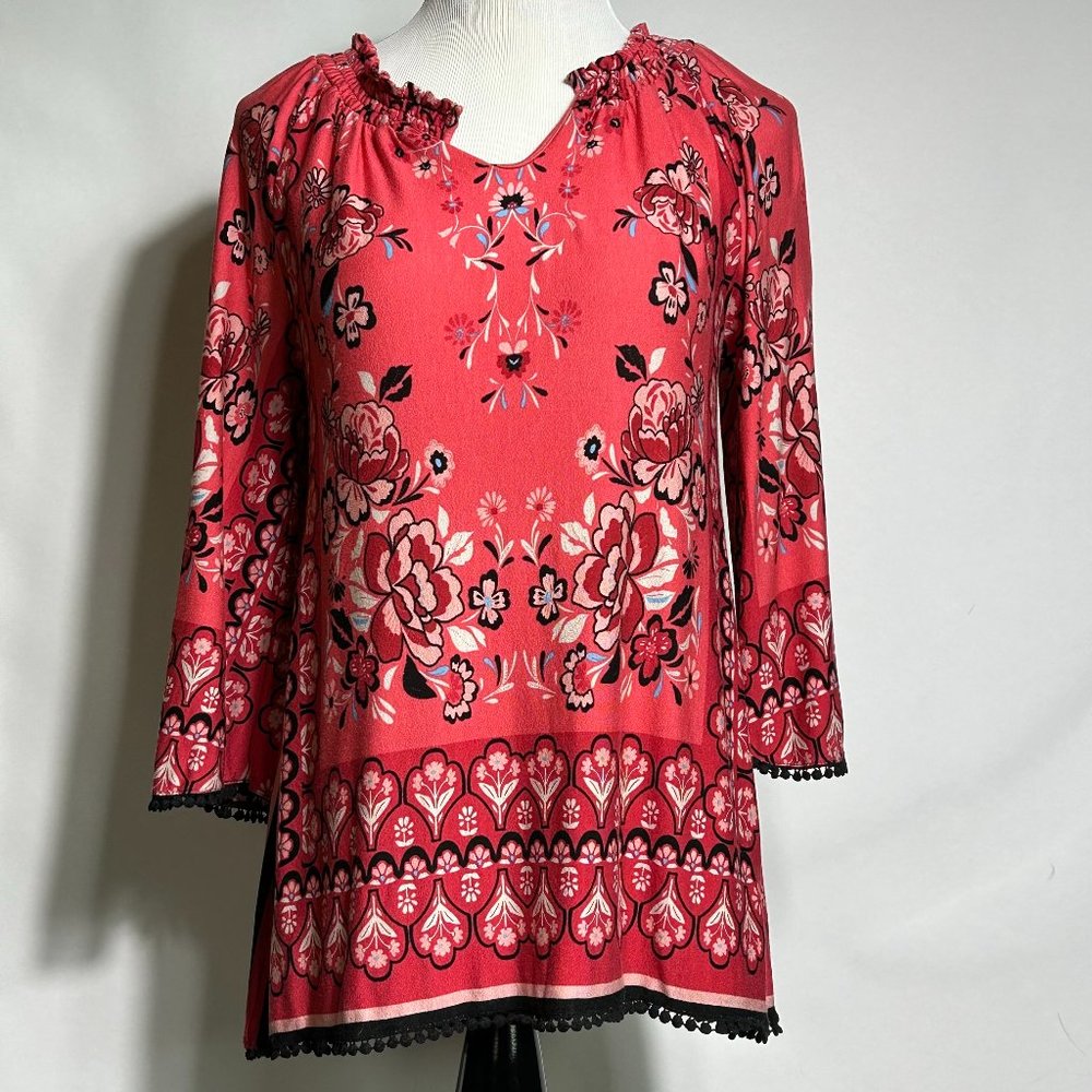 Democracy Pink Floral Boho Top Blouse Women's Size Small